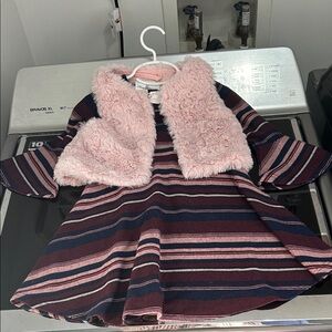 Girls 3T sweater dress bell sleeves with removal faux fur vest